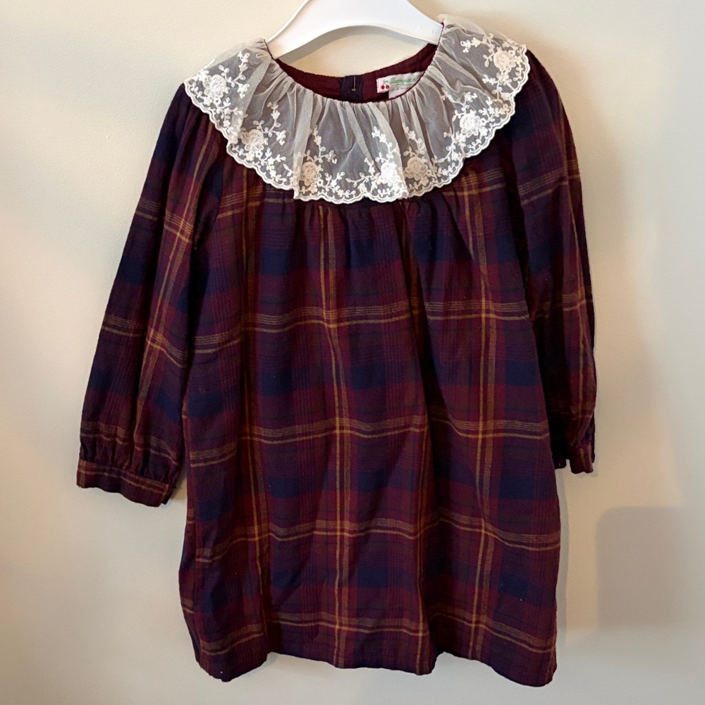 Bonpoint Burgundy and Cream Dress